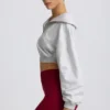 Quarter-Zip Cropped Sweatshirt in Grey Marl