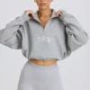 Quarter-Zip Cropped Sweatshirt in Grey Marl