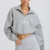 Quarter-Zip Cropped Sweatshirt in Grey Marl
