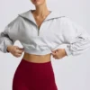 Quarter-Zip Cropped Sweatshirt in Grey Marl