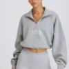 Quarter-Zip Cropped Sweatshirt in Grey Marl