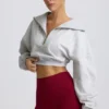 Quarter-Zip Cropped Sweatshirt in Grey Marl
