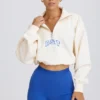 Quarter-Zip Cropped Sweatshirt in White