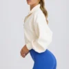 Quarter-Zip Cropped Sweatshirt in White