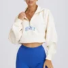 Quarter-Zip Cropped Sweatshirt in White