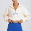 Quarter-Zip Cropped Sweatshirt in White