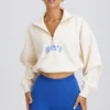 Quarter-Zip Cropped Sweatshirt in White