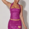 Querida Embellished Heart-Detail A-Line Micro Mini Skirt in Magenta