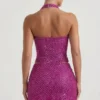 Querida Embellished Heart-Detail A-Line Micro Mini Skirt in Magenta