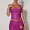 Querida Embellished Heart-Detail A-Line Micro Mini Skirt in Magenta