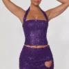 Querida Embellished Heart-Detail A-Line Micro Mini Skirt in Purple