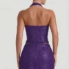 Querida Embellished Heart-Detail A-Line Micro Mini Skirt in Purple
