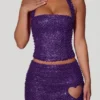 Querida Embellished Heart-Detail A-Line Micro Mini Skirt in Purple