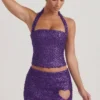 Querida Embellished Heart-Detail A-Line Micro Mini Skirt in Purple