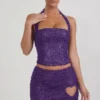 Querida Embellished Heart-Detail A-Line Micro Mini Skirt in Purple