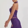 Querida Embellished Heart-Detail A-Line Micro Mini Skirt in Purple