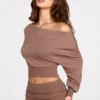 Quinn Modal Off-Shoulder Long-Sleeve Top in Mocha
