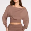 Quinn Modal Off-Shoulder Long-Sleeve Top in Mocha