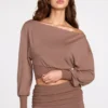 Quinn Modal Off-Shoulder Long-Sleeve Top in Mocha