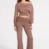 Thea Modal Low-Rise Straight-Leg Trousers in Mocha