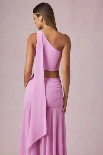 Rae Scarf-Detail One-Shoulder Top in Pink Orchid