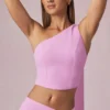 Rae Scarf-Detail One-Shoulder Top in Pink Orchid