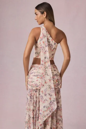 Rae Scarf-Detail One-Shoulder Top in Primrose Floral Print