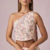 Rae Scarf-Detail One-Shoulder Top in Primrose Floral Print