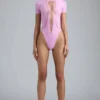 Raine Lace-Up Bodysuit in Violet Pink