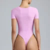 Raine Lace-Up Bodysuit in Violet Pink