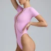 Raine Lace-Up Bodysuit in Violet Pink