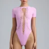 Raine Lace-Up Bodysuit in Violet Pink