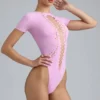 Raine Lace-Up Bodysuit in Violet Pink