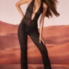 Ramona Embellished Plunge Neck Jumpsuit in Black