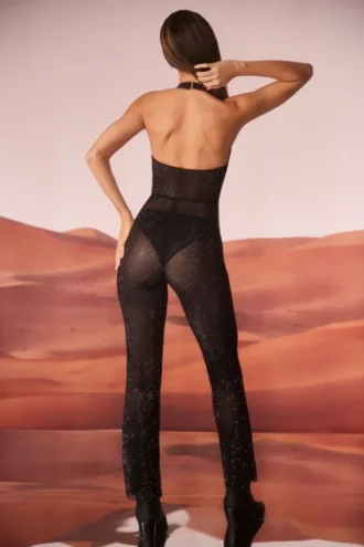 Ramona Embellished Plunge Neck Jumpsuit in Black