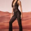 Ramona Embellished Plunge Neck Jumpsuit in Black