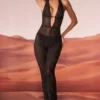 Ramona Embellished Plunge Neck Jumpsuit in Black