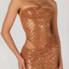 Rania Embellished Cut-Out Mini Dress in Bronze