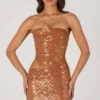 Rania Embellished Cut-Out Mini Dress in Bronze