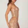 Rania Embellished Cut-Out Mini Dress in Gold
