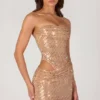 Rania Embellished Cut-Out Mini Dress in Gold