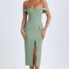 Rasine Off-Shoulder Midaxi Dress in Khaki Green