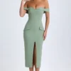 Rasine Off-Shoulder Midaxi Dress in Khaki Green