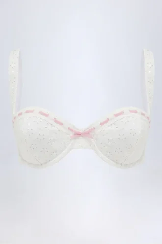 Ravello Broderie Anglaise Underwired Balconette Bikini Top in White