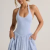 Reanna Modal Backless Halterneck Mini Dress in Light Blue