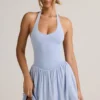 Reanna Modal Backless Halterneck Mini Dress in Light Blue