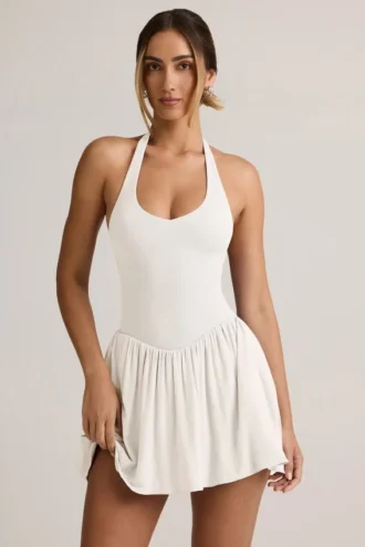 Reanna Modal Backless Halterneck Mini Dress in White