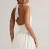 Reanna Modal Backless Halterneck Mini Dress in White