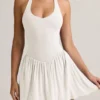 Reanna Modal Backless Halterneck Mini Dress in White