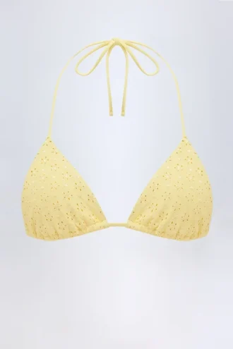 Recife Broderie Anglaise Triangle Bikini Top in Lemon Yellow
